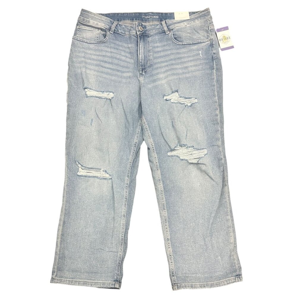 NWT Maurices Womens 22W Boyfriend Crop Jeans Light Wash Stretch Distressed